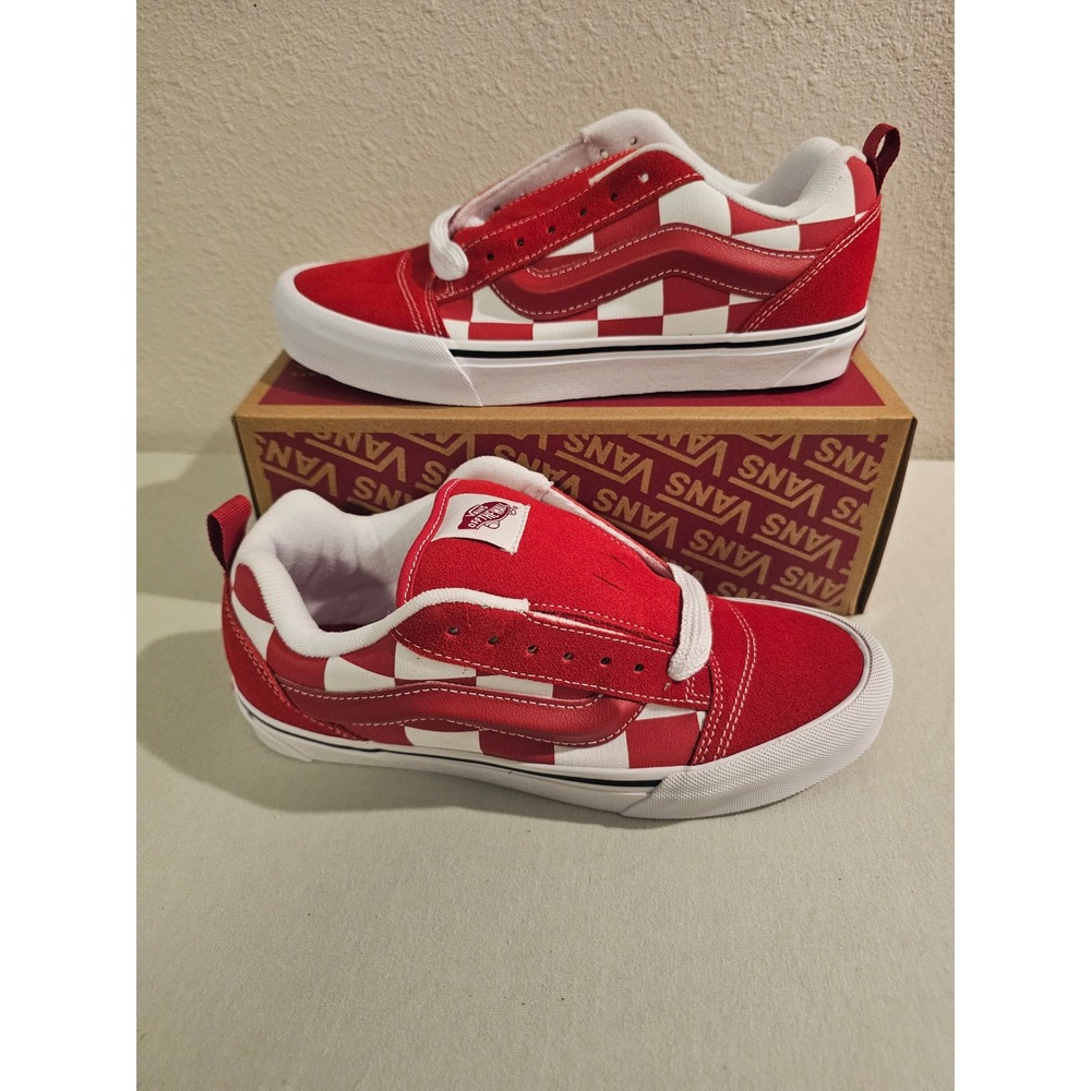 Vans Men 9 Knu Skool Mega Check Red Suede Skate Shoes